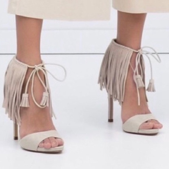 ZARA Suede Ankle Fringe Tie Sandals - Picture 7 of 7